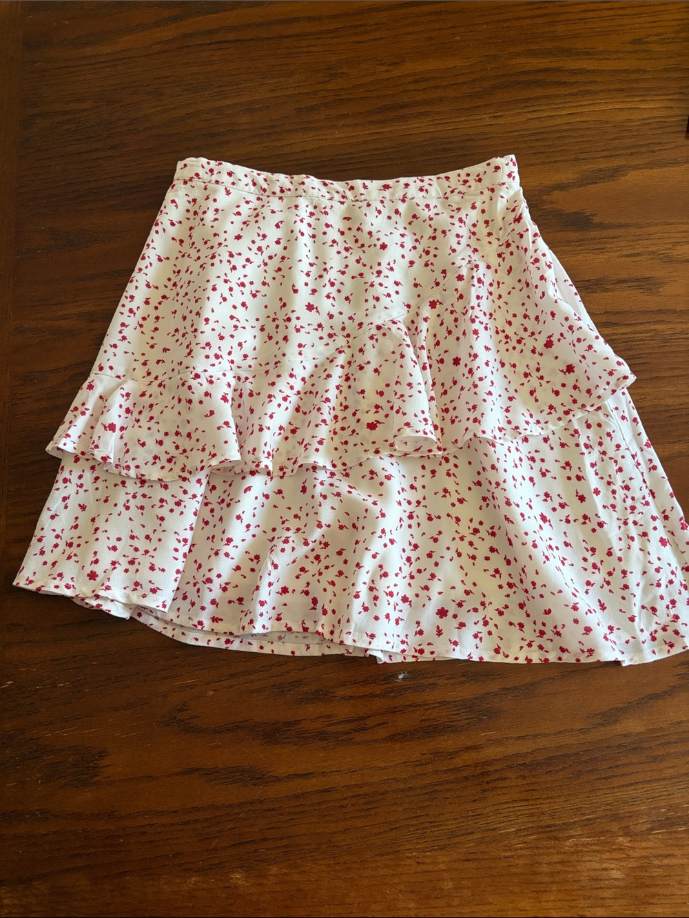 White Skirt with Red Floral Print